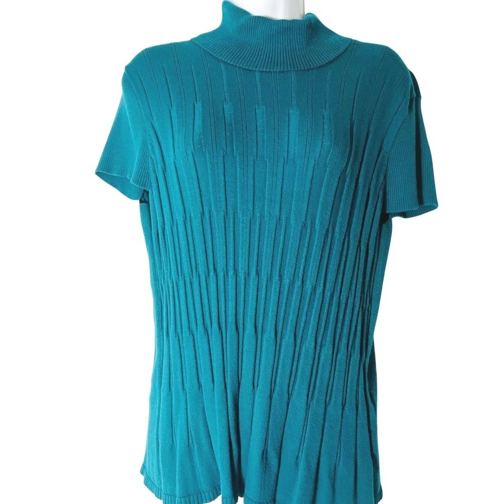 Jones New York Turtleneck Workwear  Sweater Cable Knit Teal Soft Stretch  XL‎